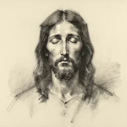 abstract charcoal sketch of jesus christ with closed eyes by vladimir volegov