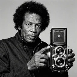 ! dream photo of miles davis by diane arbus, black and white, high contrast, rolleiflex, 5 5 mm f / 4 lens