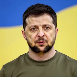 zelensky portrait with blue and yellow background, hyper realistic, design by mark ryden and pixar and hayao miyazaki, unreal 5, daz, hyperrealistic, octane render, dynamic lighting, intricate, that looks like it is from borderlands and by feng zhu and loish and laurie greasley, victo ngai, andreas rocha, john harris radiating a glowing aura global illumination ray tracing hdr