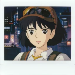 a film still polaroid portrait of a 1 9 8 0's disney girl adventurer, finely detailed features, closeup at the faces, perfect art, busy cyberpunk city, gapmoe yandere grimdark, trending on pixiv fanbox, painted by kim jung gi, makoto shinkai takashi takeuchi studio ghibli, akihiko yoshida