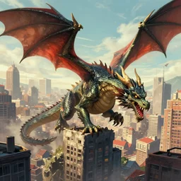 dragon attacking a city