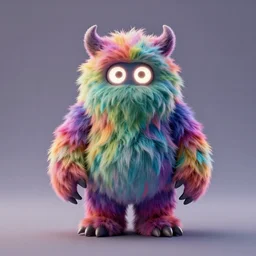 3 d model of adorable evil scary fur monster with glowing eyes by alexander jansson : 1 | centered, rainbow colored fur, matte background : 0. 9 | by jim henson : 0. 7 | dave melvin : 0. 4 | unreal engine, deviantart, artstation, octane, finalrender, concept art, hd, 8 k resolution : 0. 8