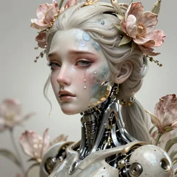 beautiful crying female android! deity, ( mechanical ), intricate, elegant, super highly detailed, global illumination, digital painting, concept art, smooth, flowerpunk, sharp focus, photorealism, hd, 8 k, beautiful, cinematic, art by angus mckie and kuciara and moebius! and rutkowski and mucha and loish and wlop