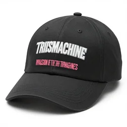 photo of a baseball cap, band merchandise, bandname is tripmachine, tourname is invasion of the tripmachines, realistic digital art, printed with a 3 d render of a huge futuristic steampunk generator, 8 k, fluorescent colors, halluzinogenic, multicolored, exaggerated detailed, unreal engine