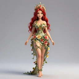 cell shaded humanoid onion goddess, flower vine dress, crown, artstation, 4 k gorgeous, smiling, red hair