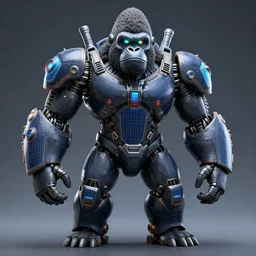 a _ full _ body _ shot _ of _ an _ imposing _ cyborg mecha gorrila modeled _ after _ a _ futuristic solar punk technology mecha suit _ with _ glowing _ eyes _ with _ glowing _ eyes _ looking _ into _ the _ camera _ android _ cyborgglowin.