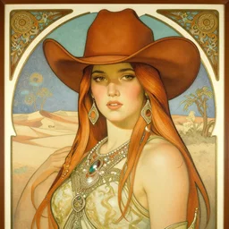 western cowgirl goddess portrait in the desert art nouveau