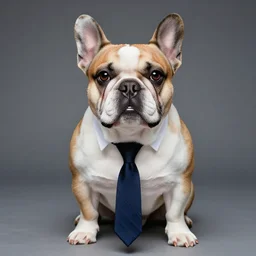 french bulldog wearing businessman attire, studio lighting