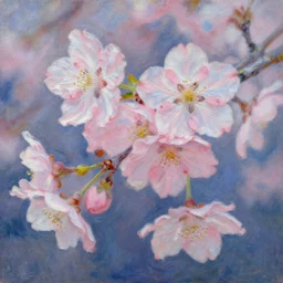 Hanami flowers in impressionism style, close up painting