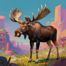 moose in 6 0 s kitsch and psychedelia, digital painting, trending on artstation, sharp focus, 4 k