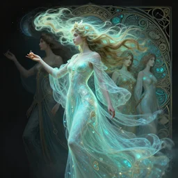 side profile photography of lawren harris, deep focus, maya ali, wind sorceresses, gloomhaven, luminescent, fantasy, intricate, elegant, highly detailed, luminescent, octane render aesthetic, matte painting concept art, sharp focus, illustration, art by artgerm and greg rutkowski and alphonse mucha