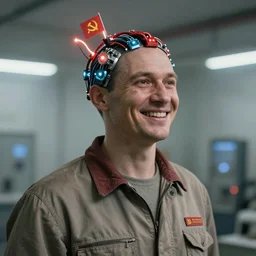soviet worker with pleasure-generating wires in head artstation 4k