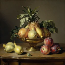 A baroque painting fruits on a table