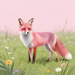 pink fox in a field of flowers by Kilian Eng, minimalist, detailed