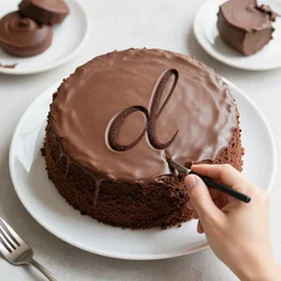 chocolate cake with [ writing ] [ d ] [ w ]