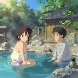a japanese onsen, key visual, a digital painting by makoto shinkai and james gurney, trending on artstation, highly detailed