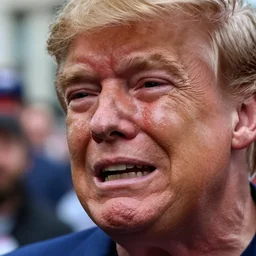 close - up photo of a trump supporter crying, soaked in tears, mascara running down, bloodshot eyes, street photography, canon 2 0 0 mm lens f 2. 8