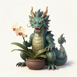 An evil dragon protects a small orchid