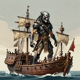 Predator on a 18th century pirate ship, trending on Artstation