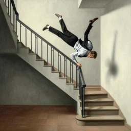 a man falling down the stairs in an M.C Escher painting