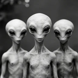 portrait of alien beings from the 1920s, 85mm, by Diane Arbus, black and white, bokeh
