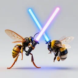 a wasp and a bumble bee duelling with lightsabers
