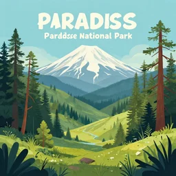 a tourism poster of paradise national park, by evelyn abelson, featured on dribble, regionalism, digital illustration, wallpaper, poster art