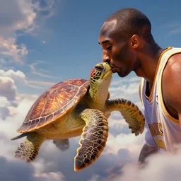 kobe bryant kissing a turtle in heaven, amazing digital art, amazing detail, fantasy art, artstatiom, cgsociety, epic art