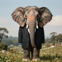 a portrait of an elephant wearing a suit with background scenery by juergen teller, iris van herpen