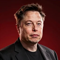 3d render of elon musk on a dark red background