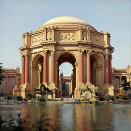 ''the san francisco palace of fine arts during the panama pacific world fair, romantic era painting, majestic''