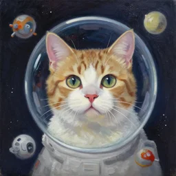palette knife oil painting of a cat in outer space