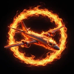 character art by ruan jia, plane inside a circle, logo, on fire, fire powers