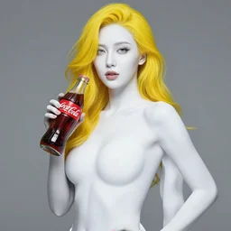 sexy women portrait white skin, yellow hair, shape of cocacola