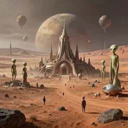 egalitarian dystopia aliens Mars community, midjourney art style