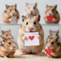 detailed photo of a hamster holding a valentine's letter, various poses, full body, unedited, daylight, dof, sharp focus, 8 k