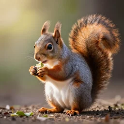a award winning photo of a squirrel having lunch, volumetric light effect