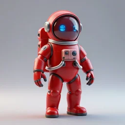 a red suit astronaut shaped like a bean robo render nano cyber high detail high tech octane 4 k
