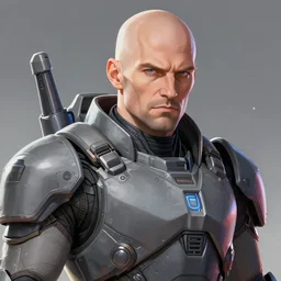 a headshot of a character concept of a caucasian badass bald bald middle - aged man wearing a detailed tech futuristic grey heavy armor suit.. vibrant colors, soft lighting, 8 k, octane render. by makoto shinkai, stanley artgerm lau, wlop, rossdraws, james jean, andrei riabovitchev, marc simonetti, krenz cushart, sakimichan, d & d trending on artstation, digital art.