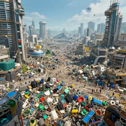 realistic photo of problems of colorful electronic waste pollution in future, very sharp focus, very hyper realistic, in the style of greg rutsowski, highly detailed, fantasy art station