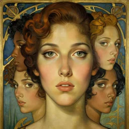 an art nouveau, ( streamline moderne ), multi - ethnic and multi - racial portrait in the style of charlie bowater and donato giancola and charles dulac. very large, clear, expressive, and intelligent eyes. symmetrical, centered, ultrasharp focus, dramatic lighting, photorealistic digital matte painting, intricate ultra detailed background.
