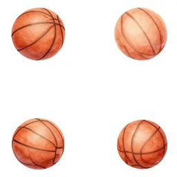 minimalist watercolor art basketballs on blank all white background, illustration, vector art
