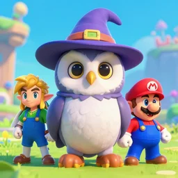 n 6 4 video game 3 d graphics of an owl witch, zelda, mario