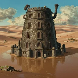 realistic close up still from howl's moving castle ( 2 0 0 4 ) of a flooded desertprison, hq, depth of field.