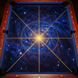 a billiard table with bright universe of stars as a cloth, symmetrical, 1 0 million point cloud, vivid color, complementary color, golden ratio, detailed, sharp lines, intricate,