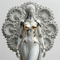 futuristic porcelain and metallic armored cyborg queen, elegant intricate highly detailed mandelbrot fractal, subsurface scattering, by arthem priakhin, zhao yun, giger, mucha