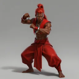 Full body Picture of a Battle Dancer, arab inspired, wearing two metallic rings, dark brown skin, light red hair, waist reaching ponytail, crimson attire, exposed midriff, battle, detailed face features, dark green eyes, D&D, by artgerm and Craig Mullins, James Jean, Andrey Ryabovichev, Mark Simonetti and Peter Morbacher, matte painting, trending on artstation, artstationHD, artstationHQ, octane, full HD, 16K