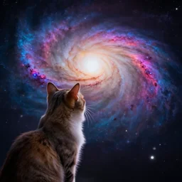 cat looking at beautiful colorful galaxy, high detail, digital art, beautiful , concept art,fantasy art, 4k