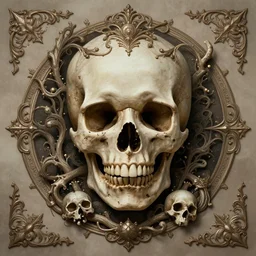 perfectly centered portrait front view of a angry dead rotten beautiful dear skull growing ornamentation all around, ornate, detailed, symmetrical, elegant, beautifully soft lit, by wayne barlowe, peter mohrbacher, kelly mckernan