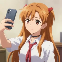a very beautiful young yuuki asuna taking a selfie on 9 / 1 1